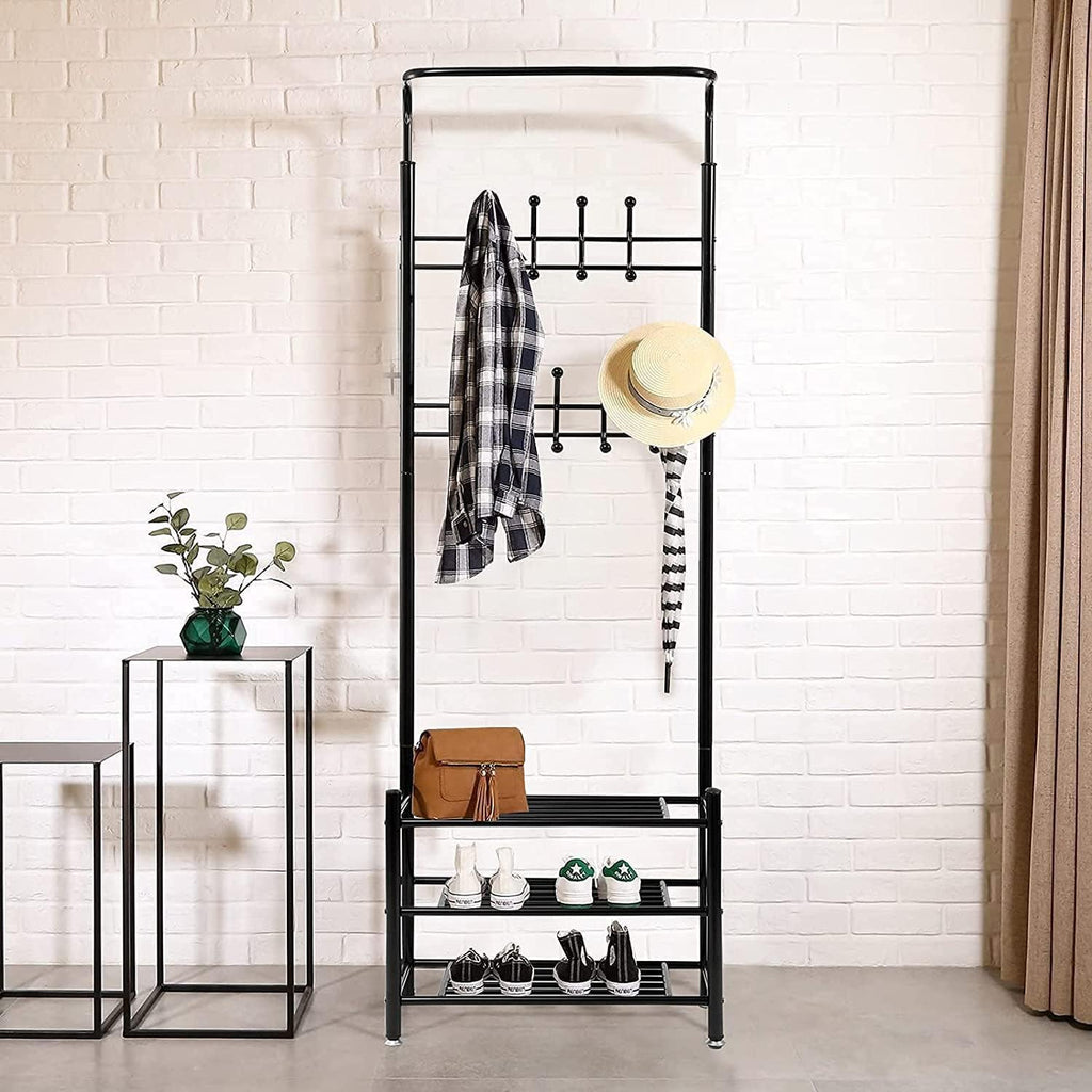 Steel 3-In-1 Coat Stand with 3 Shoe Shelves