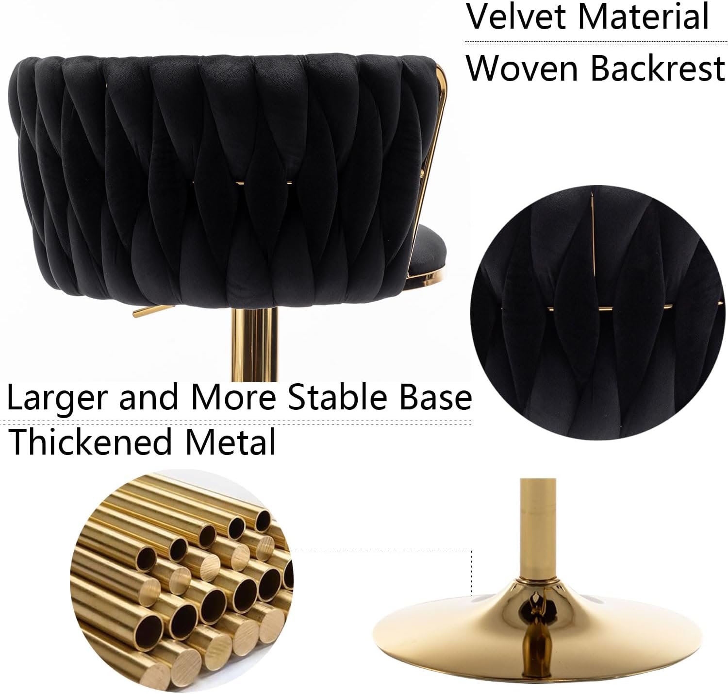 Gold Velvet Bar Stool, Swivel Counter Height Bar Stool with Back