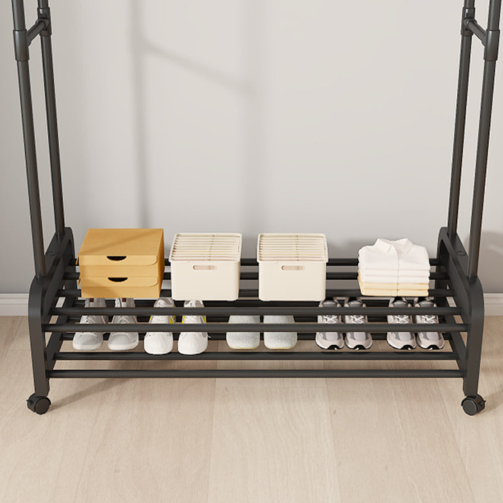 Double Rod Metal Clothes Rack with Storage Boxes for Shoes and Boots
