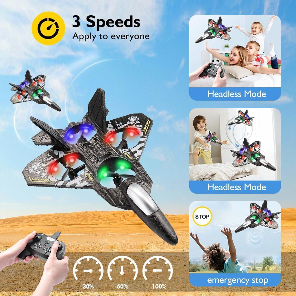 RC Jet Fighter Airplane 3D Flip Quadcopter Toy Gifts | Cool Lights Stunt Airplane Roll Hovering for Boys