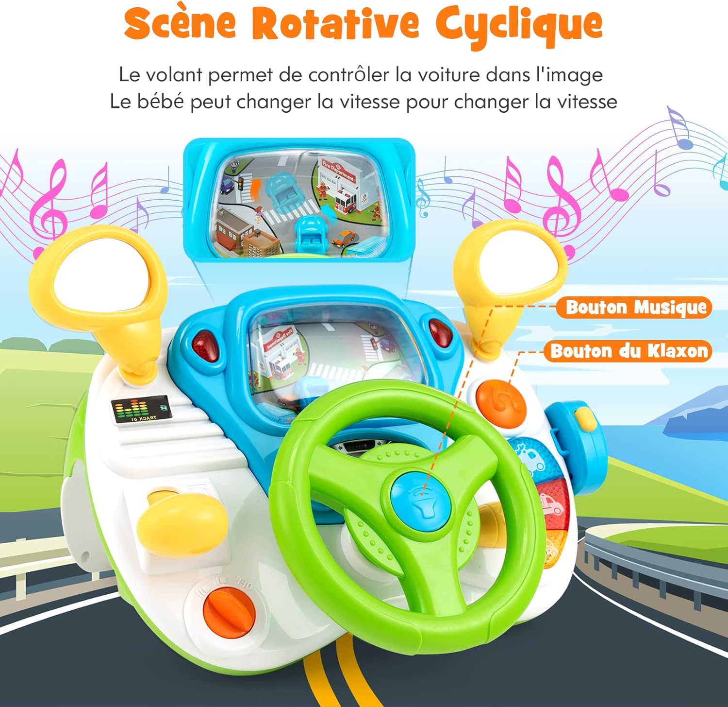 Simulation Car Drive with Steering Wheel Toys Baby Early Childhood Educational