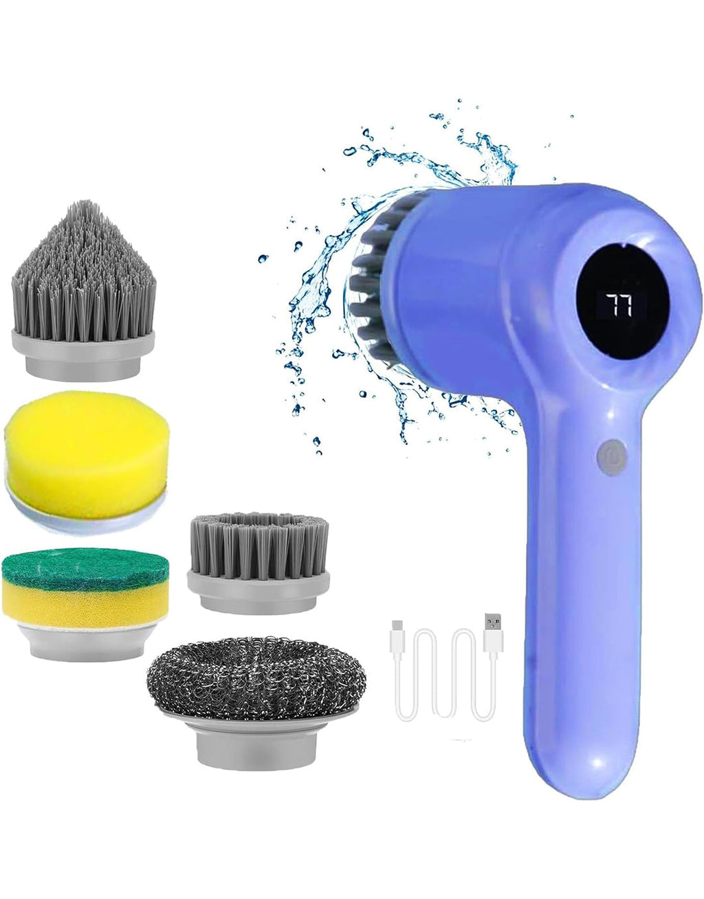 Multifunctional Electric Brush for Cleaning with LED Indicator and 5 Brush Heads