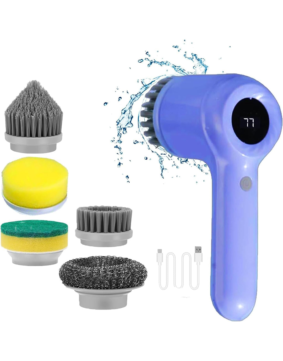 Multifunctional Electric Brush for Cleaning with LED Indicator and 5 Brush Heads