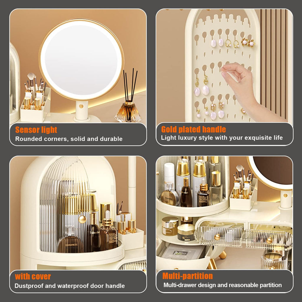 Makeup Organizer with LED Mirror, Large Capacity Cosmetic Storage Display Case