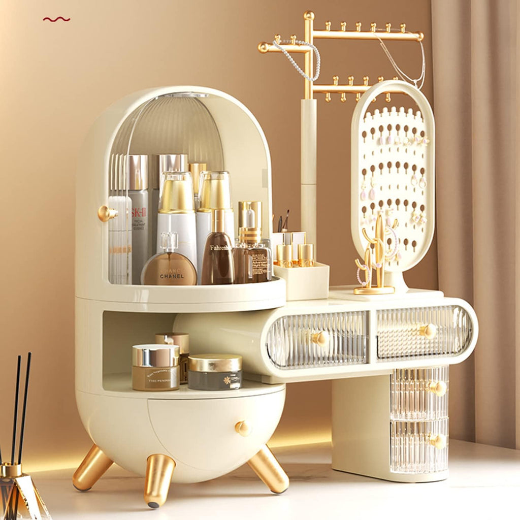 Makeup Organizer with LED Mirror, Large Capacity Cosmetic Storage Display Case