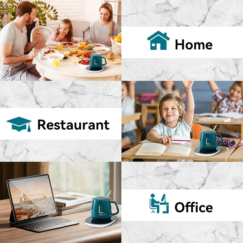 Cup Heater Set, 380ml Ceramic Explosion Proof Coffee Mug Temperature Control