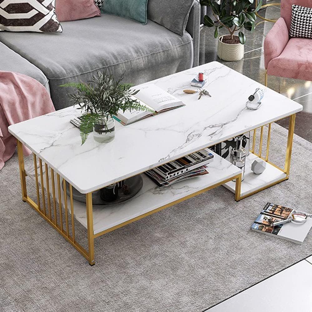 Coffee Table with Storage, Rectangular Sofa Tables Open Shelf for Living Room