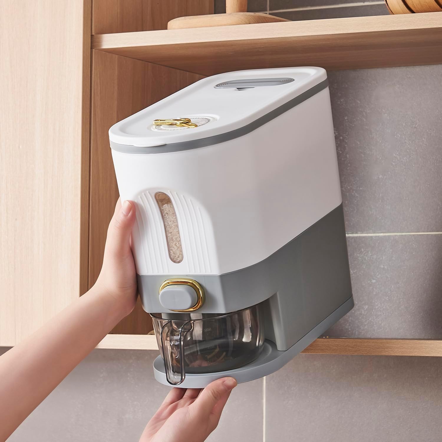 Rice Dispenser, 11 Lbs Grain Container Storage with Lid