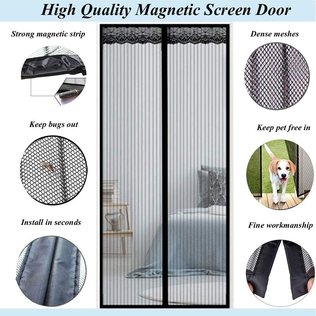 Magnetic Fly Screen Door, Heavy-Duty Anti Mosquito Mesh