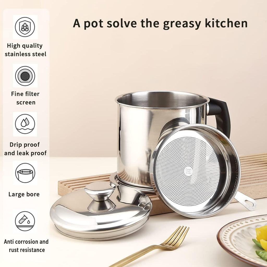 Bacon Grease Container With Strainer | Delivery: 2 to 3 business days | Limited stocks available | Hurry before Sold Out