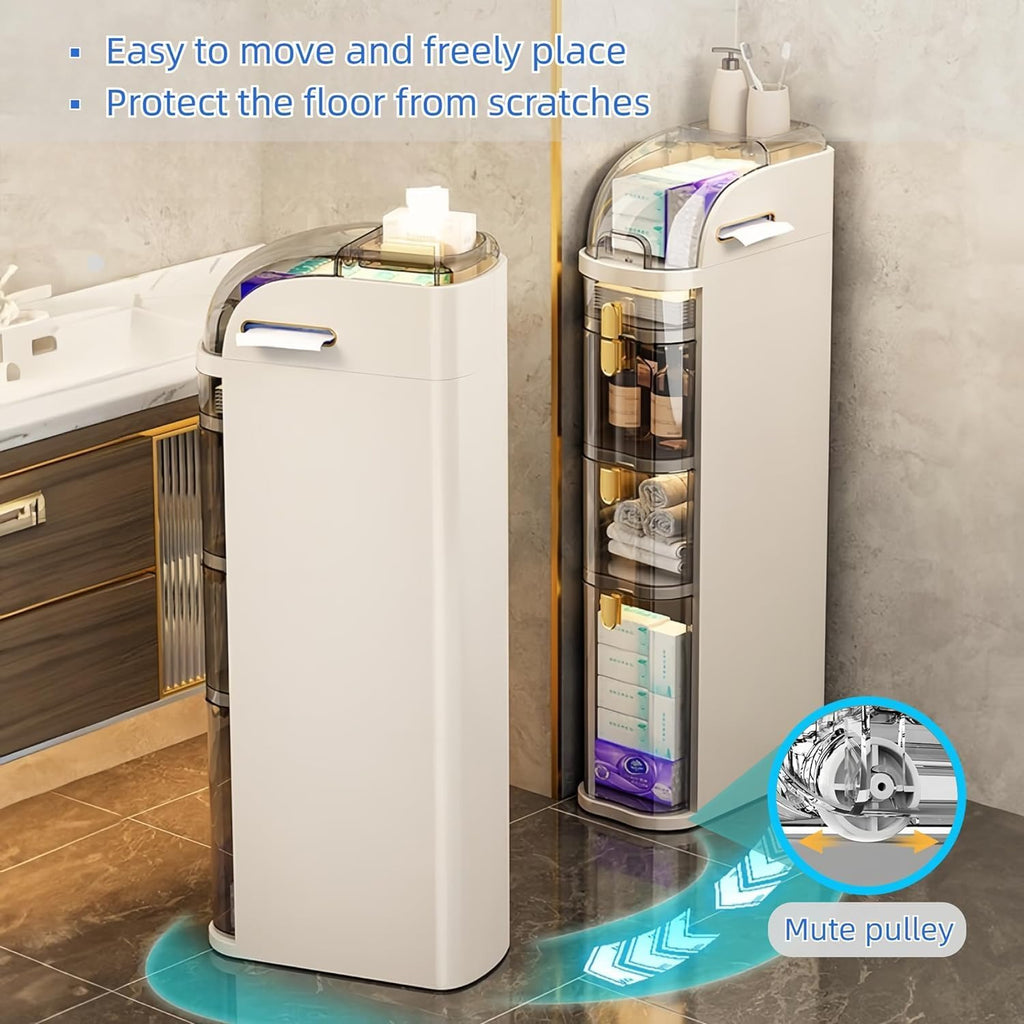 4-Tiers Bathroom Floor Cabinet Narrow Slim Gap Tower Organizer Side Rolling