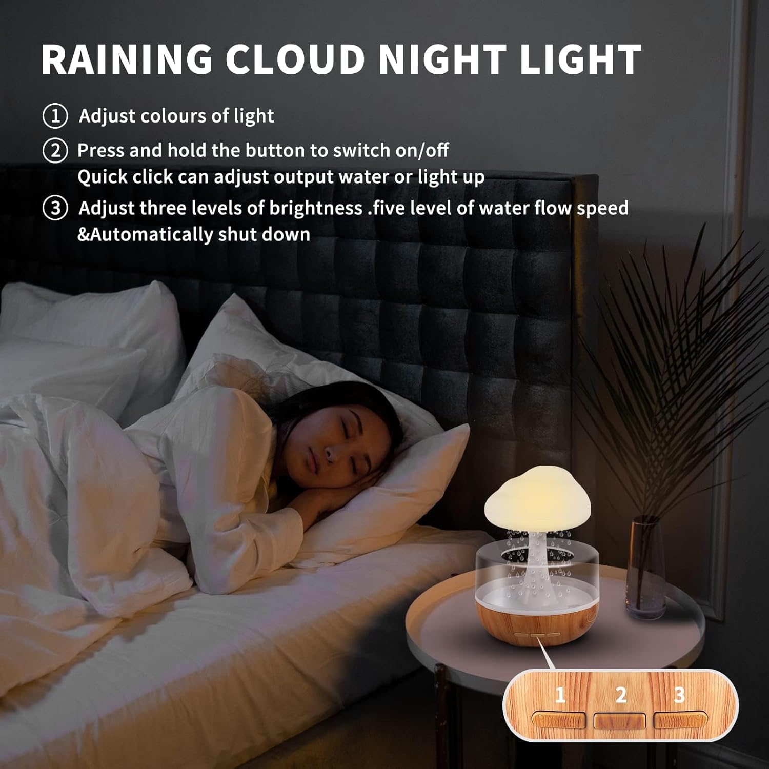 Rain Cloud Humidifier, Rain Cloud Night Light, Diffuser Humidifier with 7 Colors LED Lights