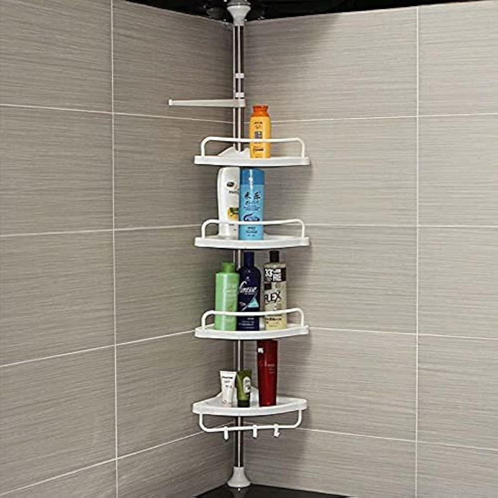 Shower Caddy Corner Tension Pole, Rustproof 4 Tier Adjustable Shower Shelf