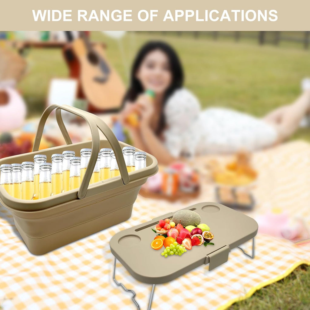 Foldable Picnic Basket | Large Capacity Camping Folding Basket with Table