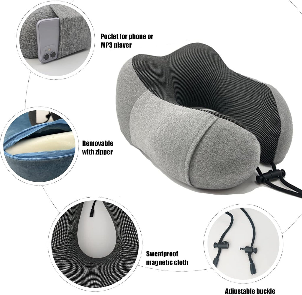 Travel Pillow 100% Pure Memory Foam Neck Pillow | Airplane Travel Kit Home Office Car &amp; Home Use