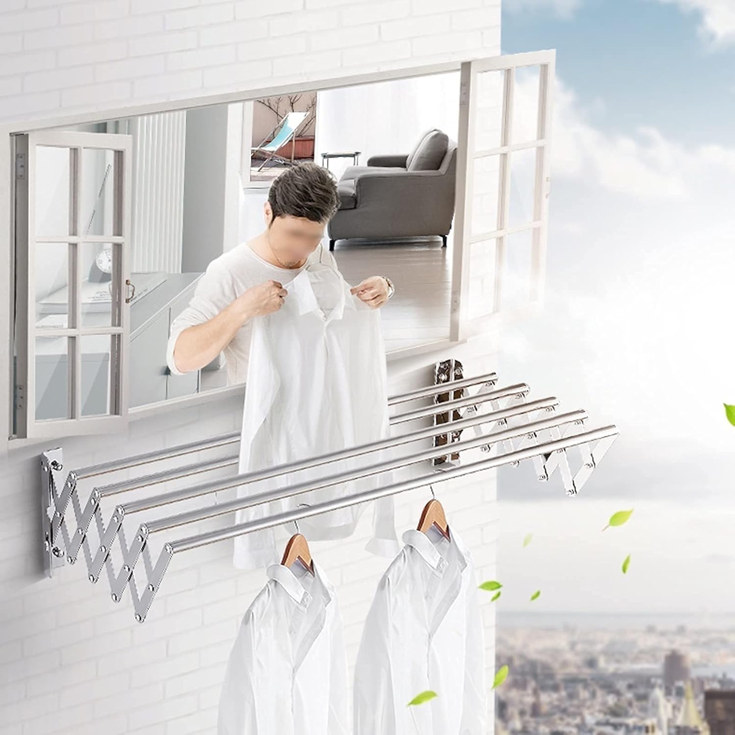 Clothes Airer Towel Rack Folding Retractable Wall Mounted