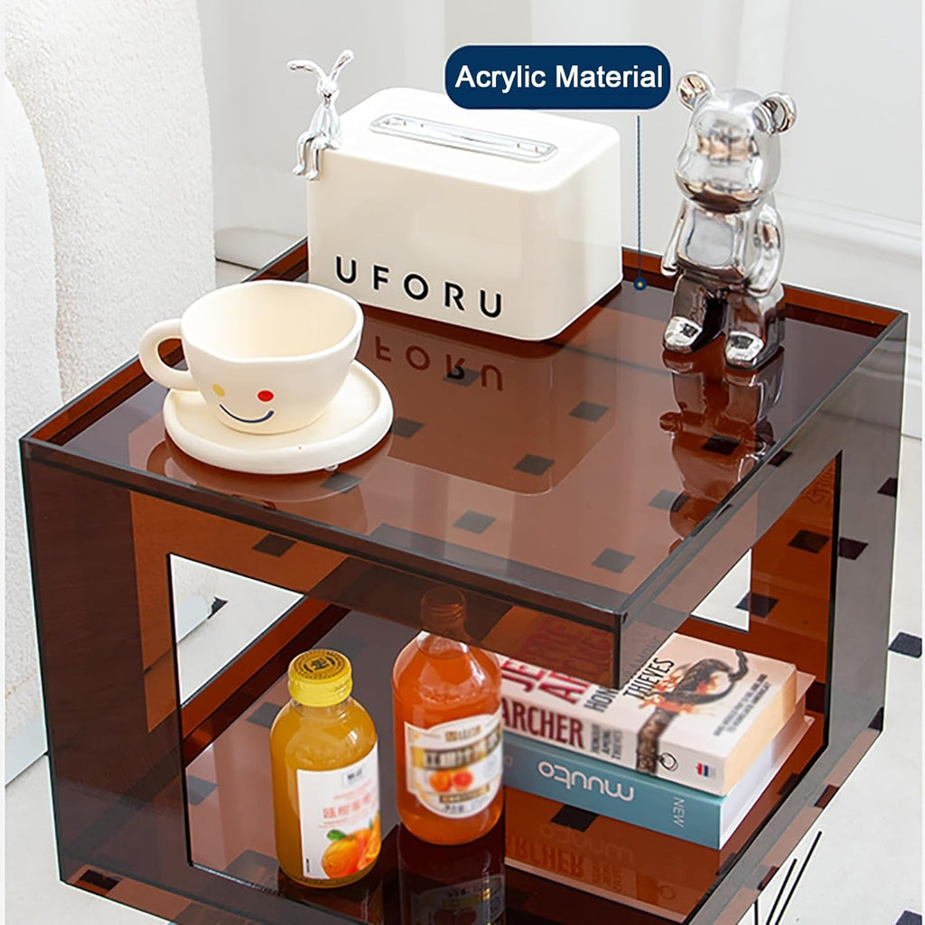 Acrylic Side Table | Acrylic Nightstand with Storage Slots