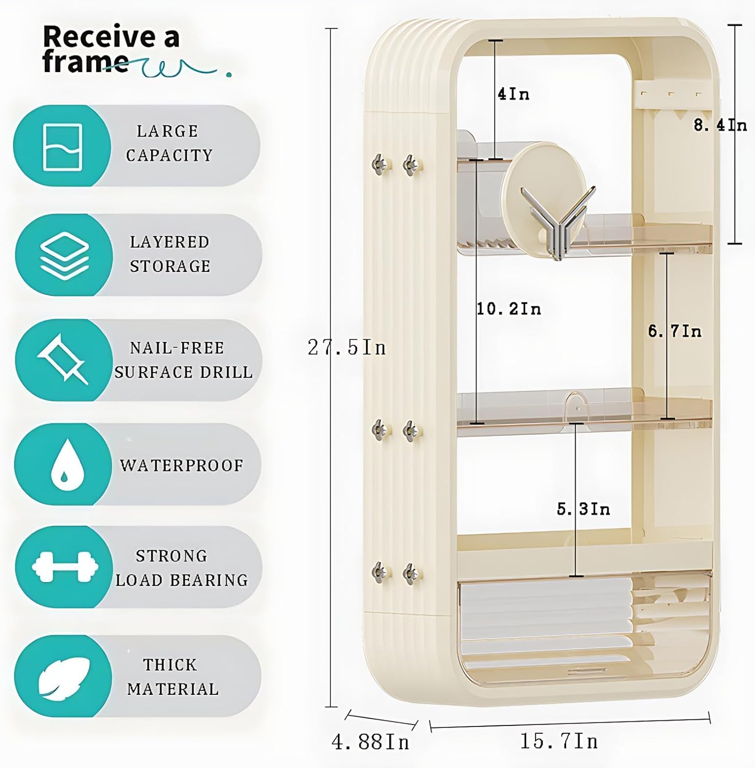 Makeup Storage Organizer, 5-Tier Makeup Shelf Organizer for Wall