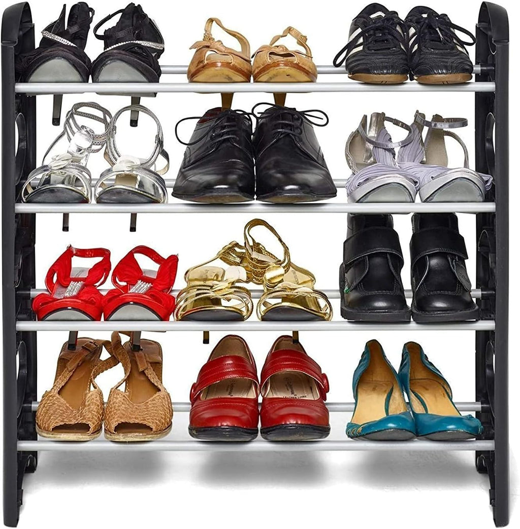 4-Tier Metal & Plastic Shoe Rack – Modern Design, Holds 12 Pairs, Easy Assembly-KYAMSTORE