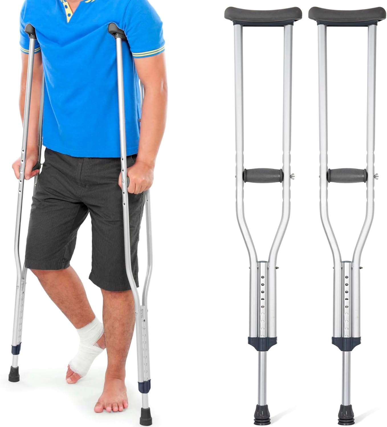 Crutches for Adults (Pair) - Lightweight, Adjustable Aluminum Walking Crutches