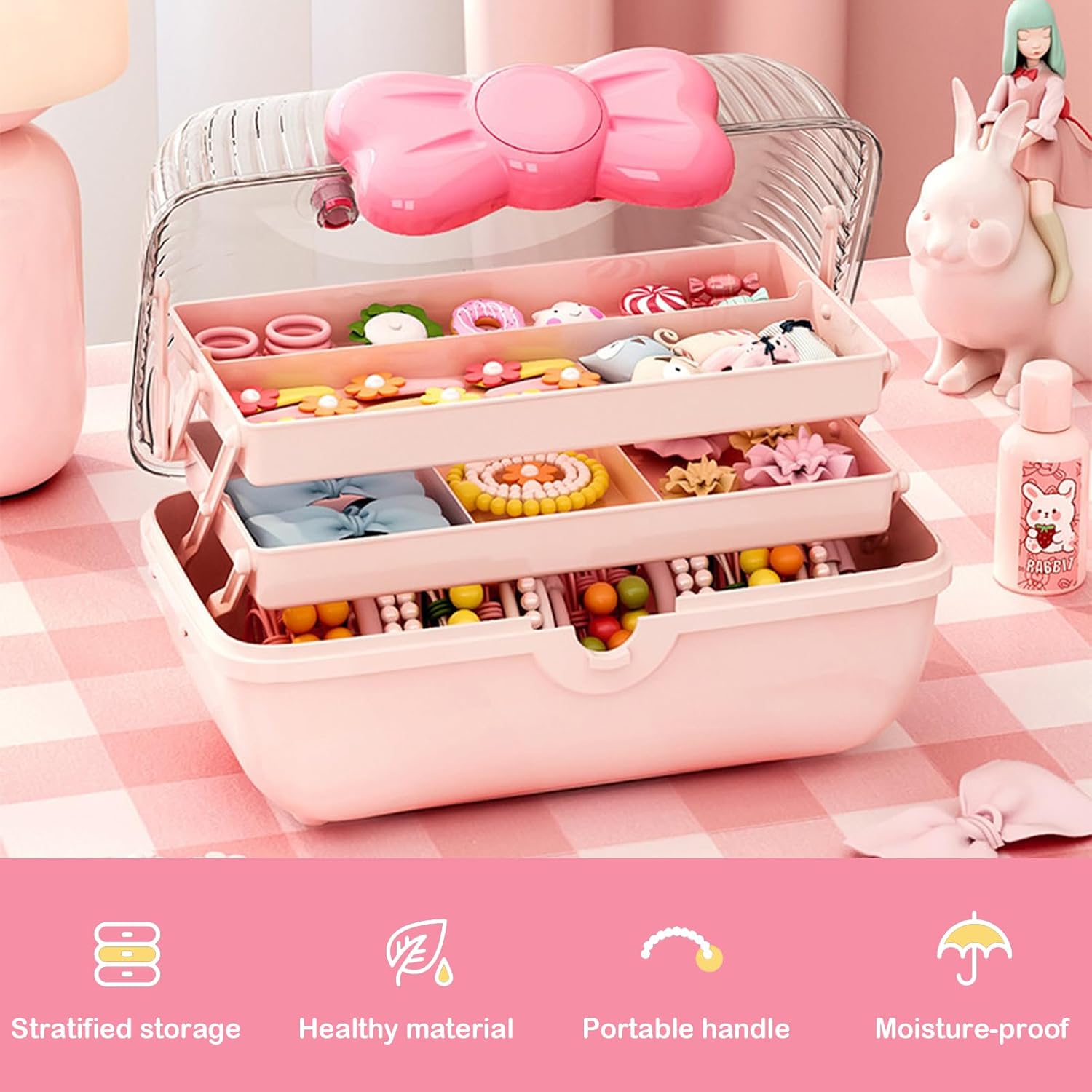 3-Layer Multipurpose Storage Box Cute Girls Hair Accessories Tackle Box (Box Only)