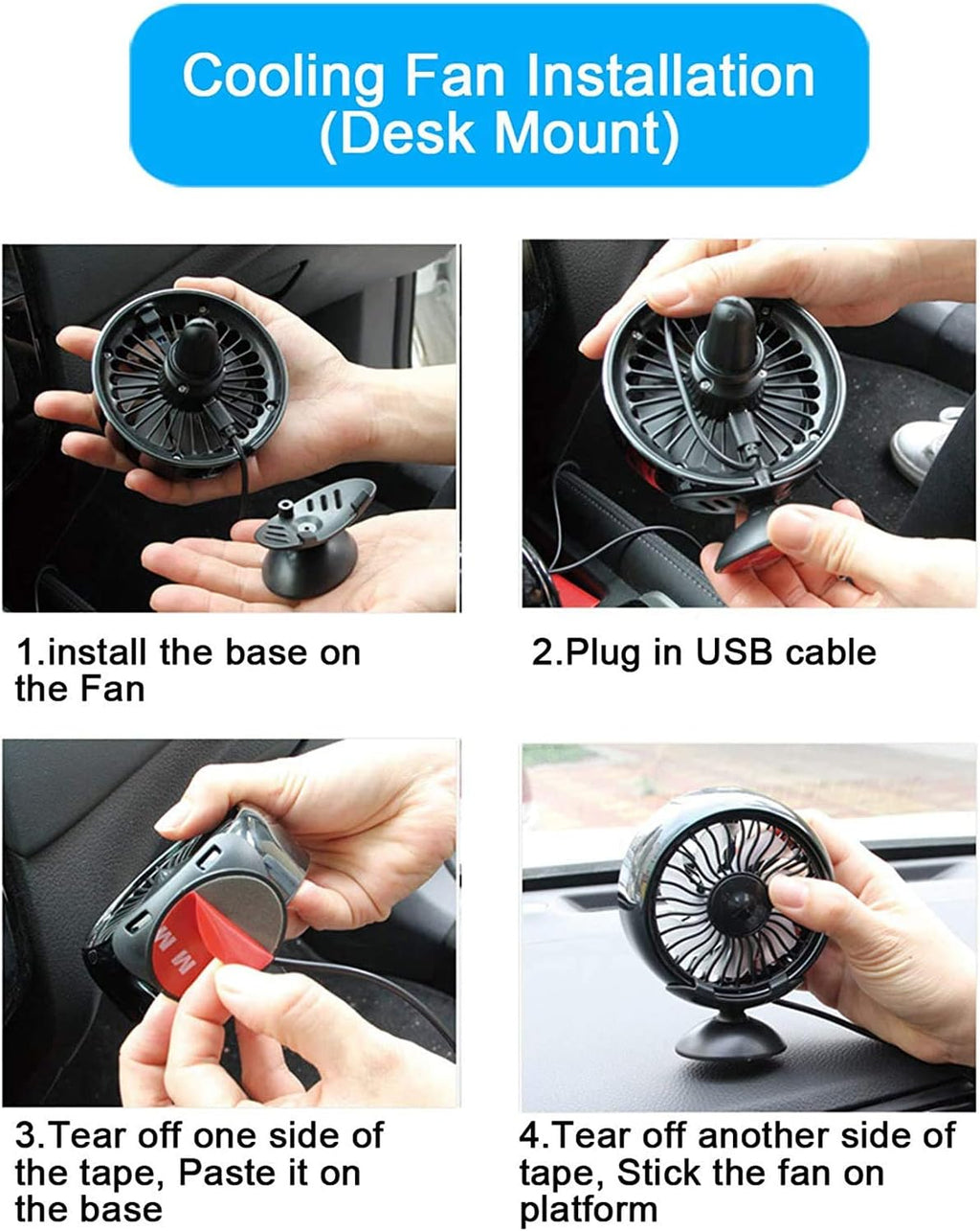 Mini Fan for Car Air Vent Mount with LED Light