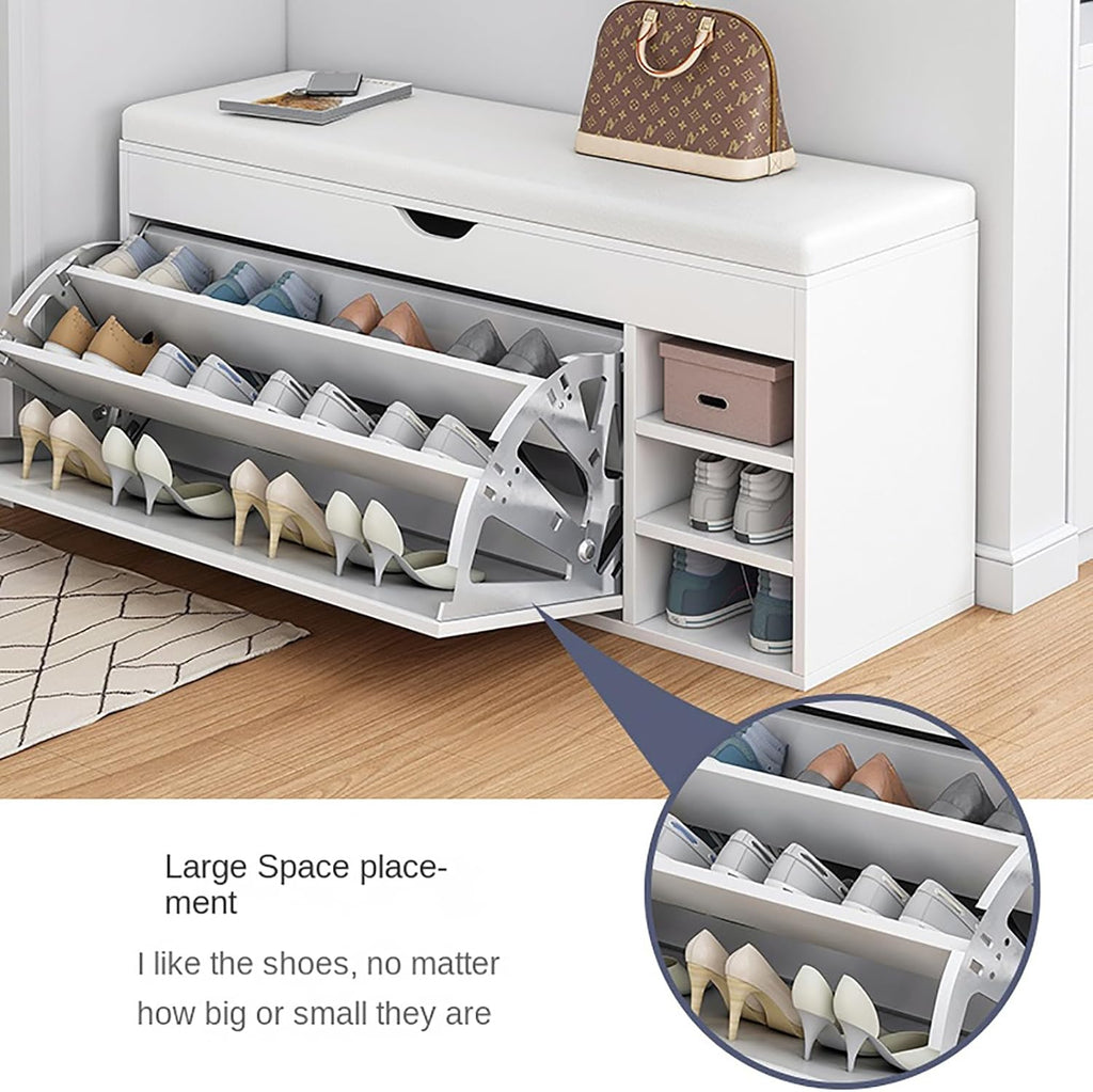 Shoe Rack Bench With Seat | Shoe Rack Shoe Cabinet with Leather Seat and Flip Drawer
