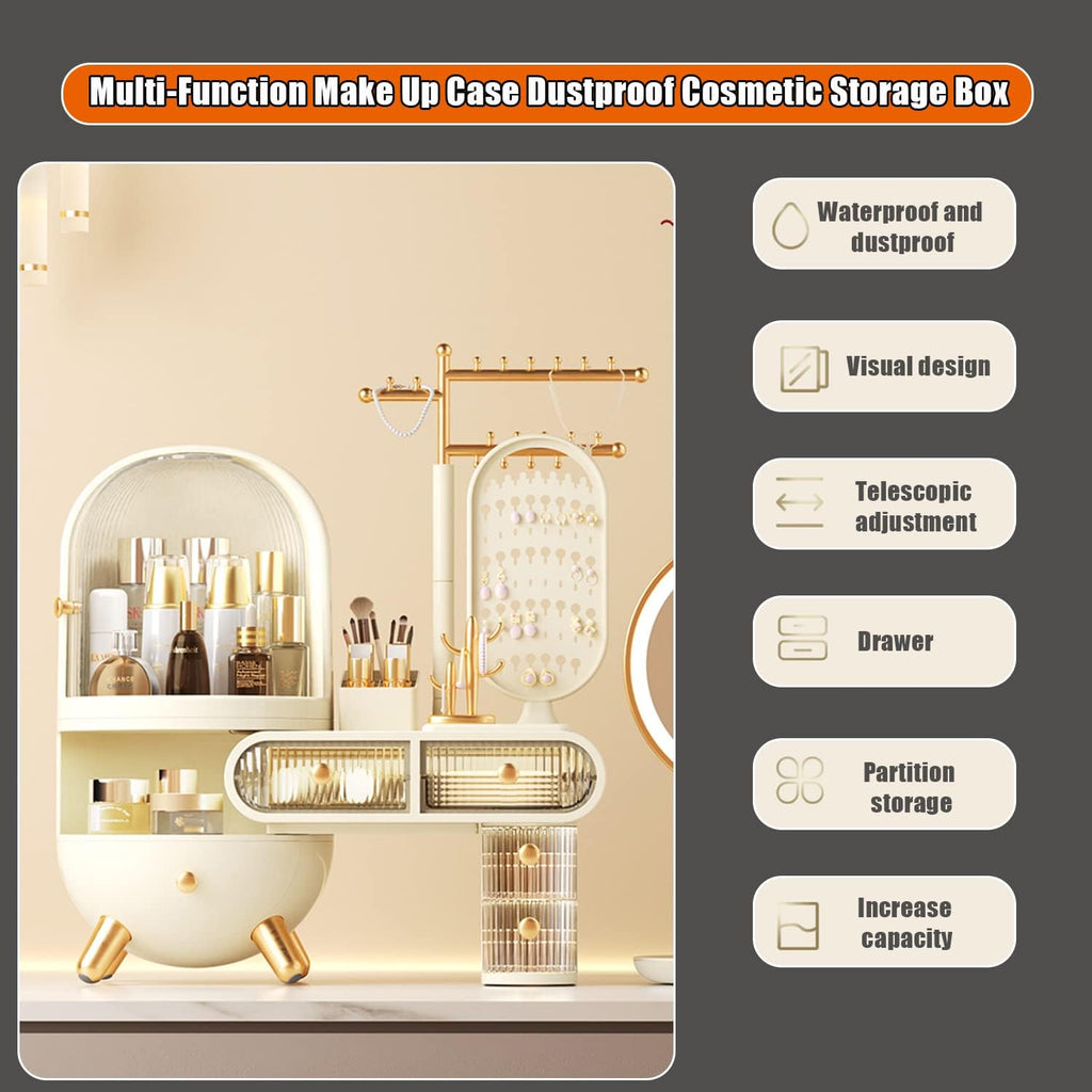 Makeup Organizer with LED Mirror, Large Capacity Cosmetic Storage Display Case