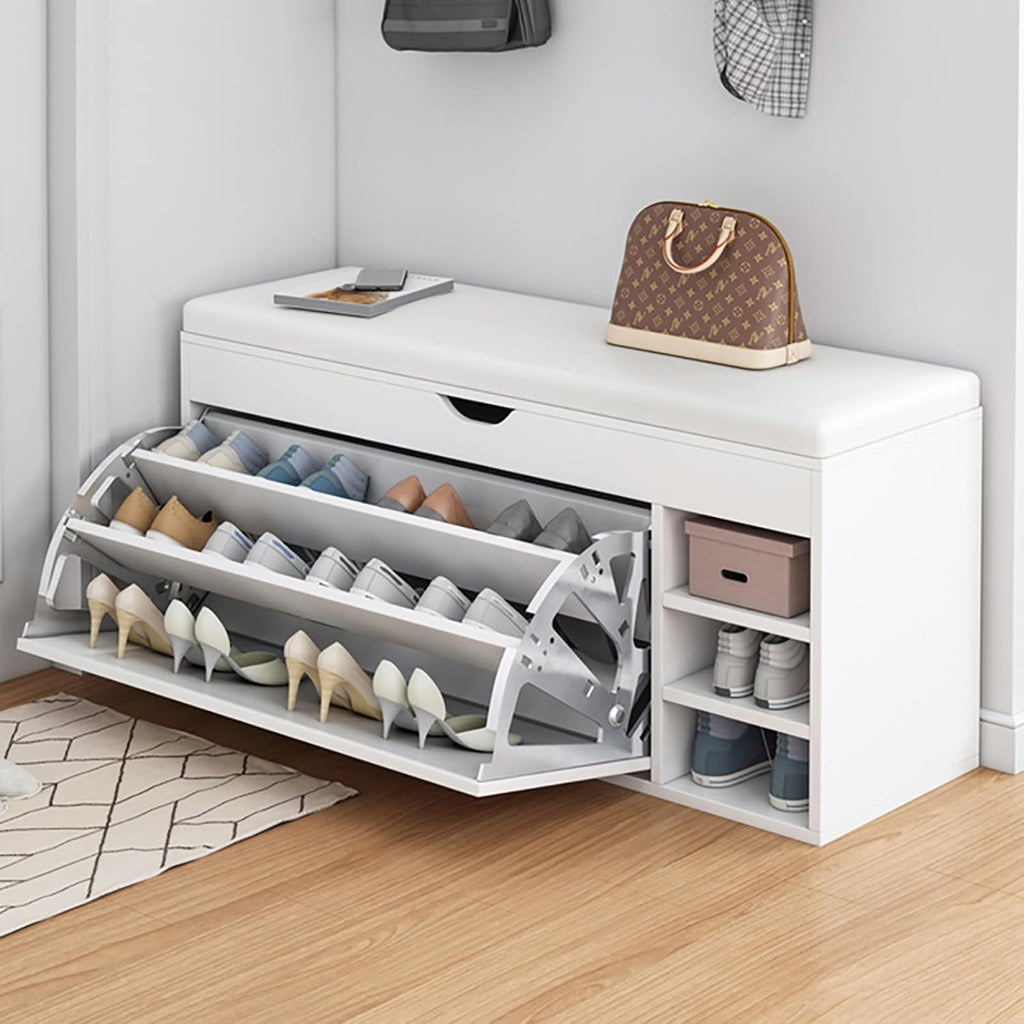 Shoe Rack Bench With Seat | Shoe Rack Shoe Cabinet with Leather Seat and Flip Drawer