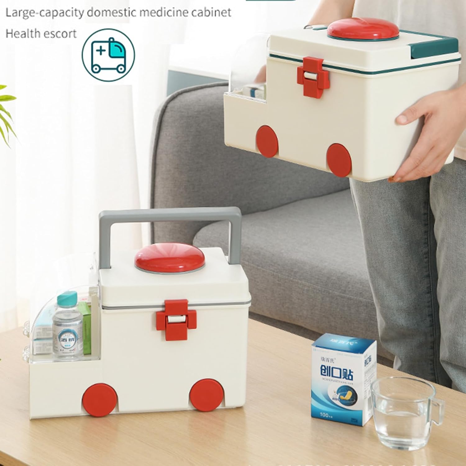 First Aid Kit Medical Storage Box, Family First Aid Box with Removable Pill Case