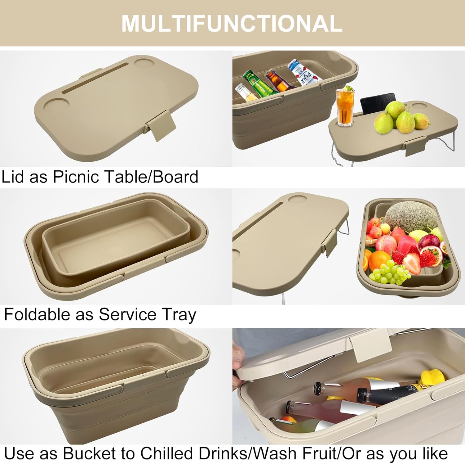 Foldable Picnic Basket | Large Capacity Camping Folding Basket with Table