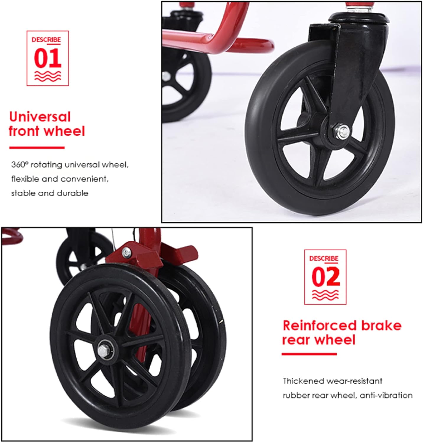 Steel Rollator Walker with Seat – Black Height Adjustable Walkers for Seniors with 6 inch Wheels