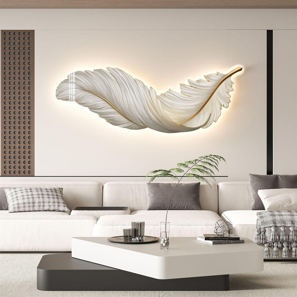 Feather Wall Decor with Light, LED Lighted Feather Wall Sculpture
