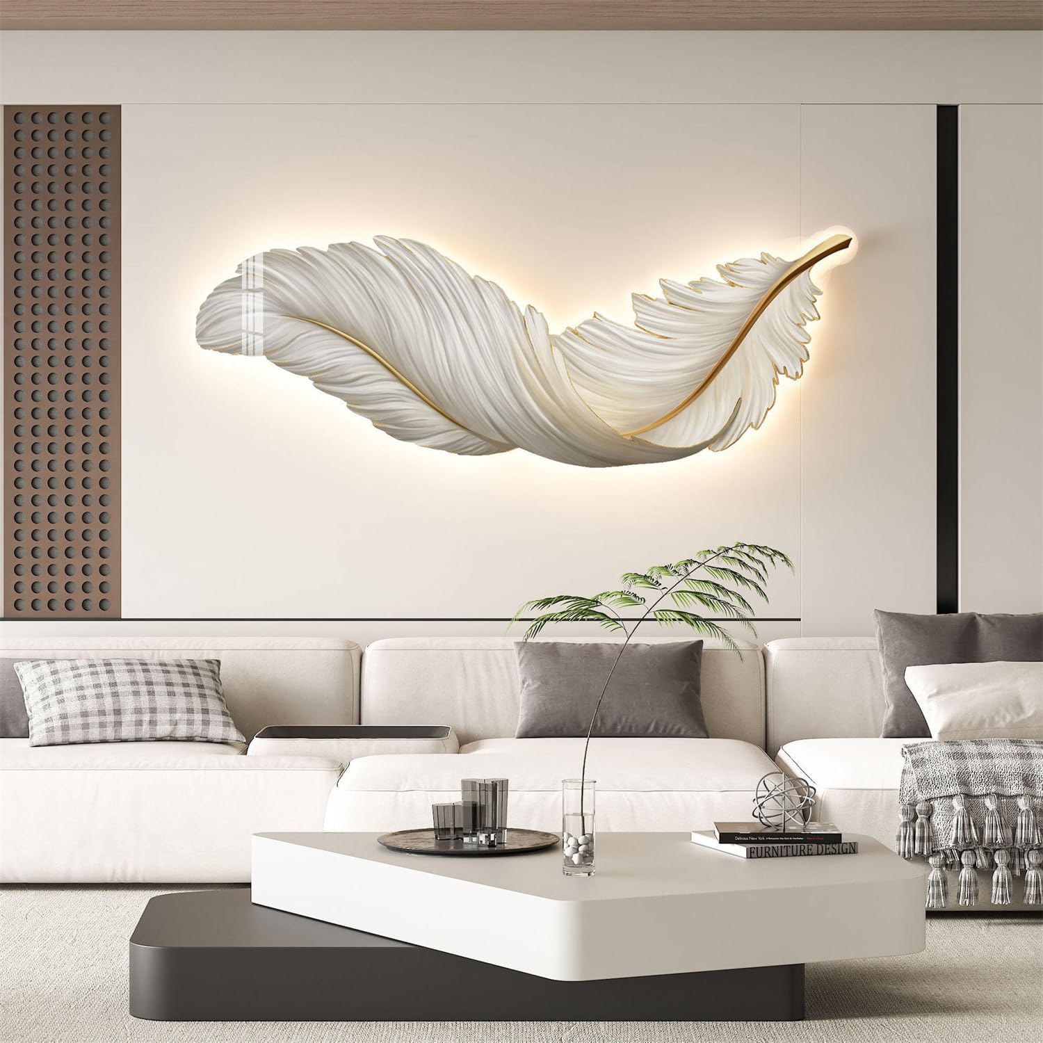 Feather Wall Decor with Light, LED Lighted Feather Wall Sculpture