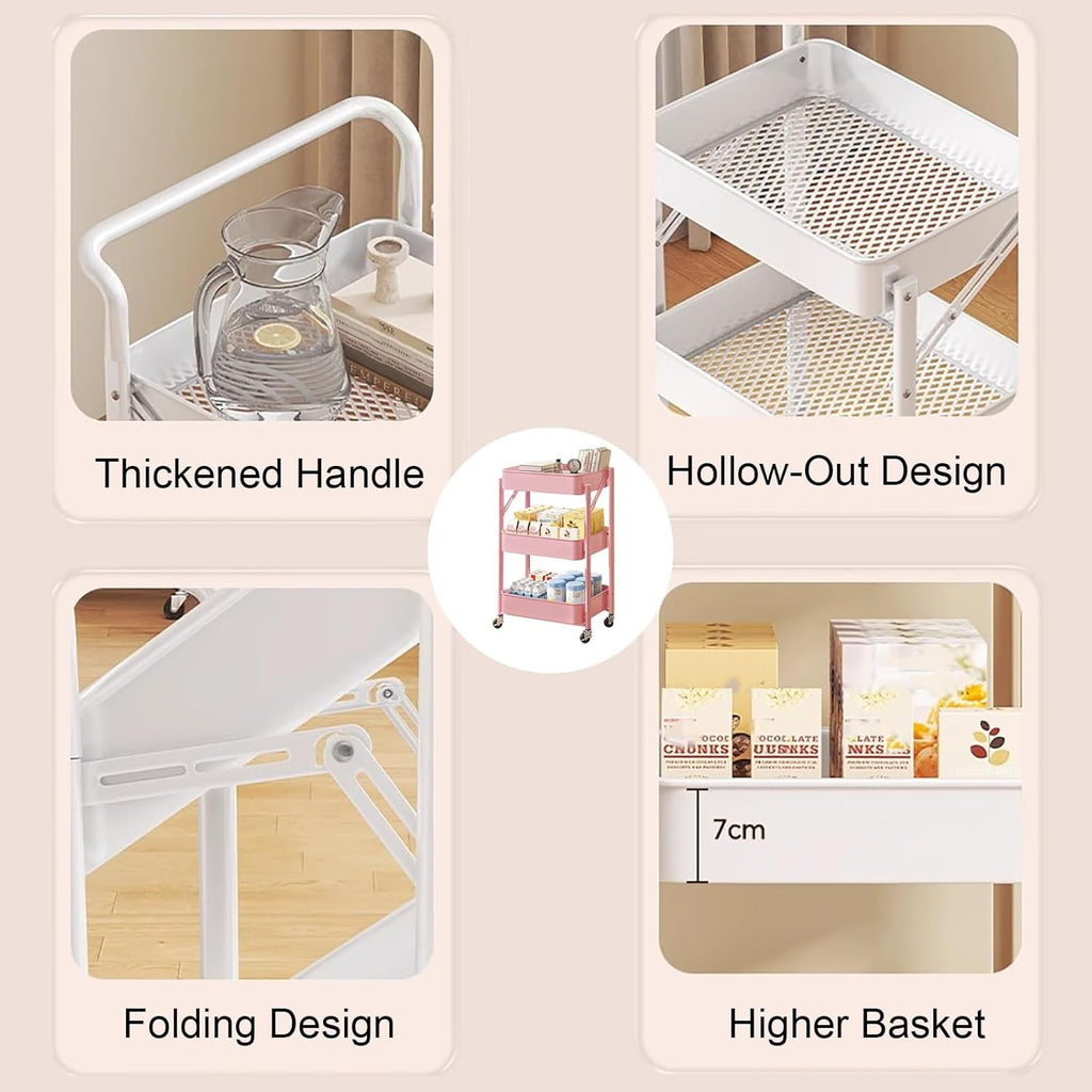 Kitchen Wagon, With Wheels, 3 Tiers, Foldable, Steel Rack