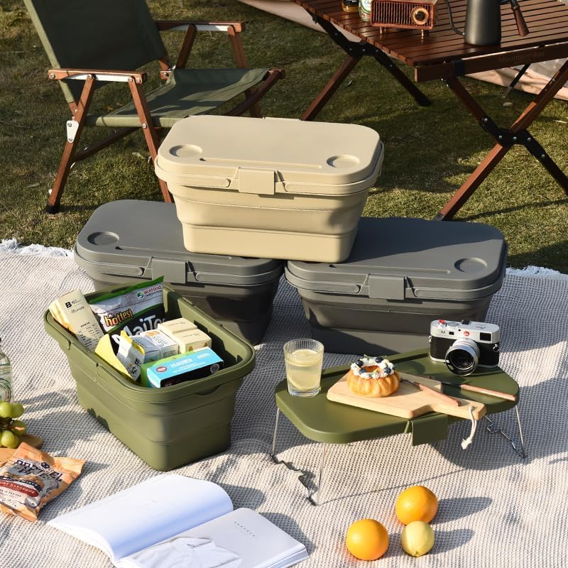 Foldable Picnic Basket | Large Capacity Camping Folding Basket with Table