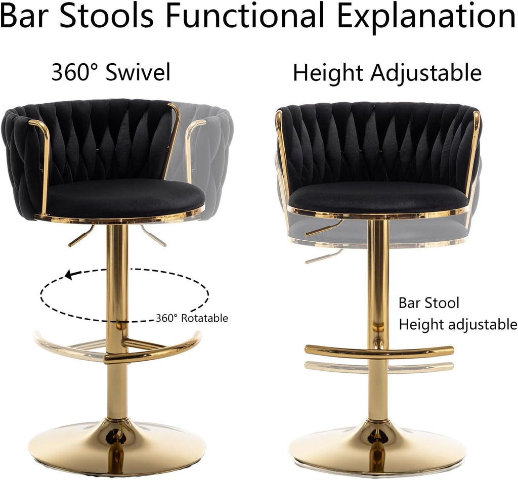 Gold Velvet Bar Stool, Swivel Counter Height Bar Stool with Back
