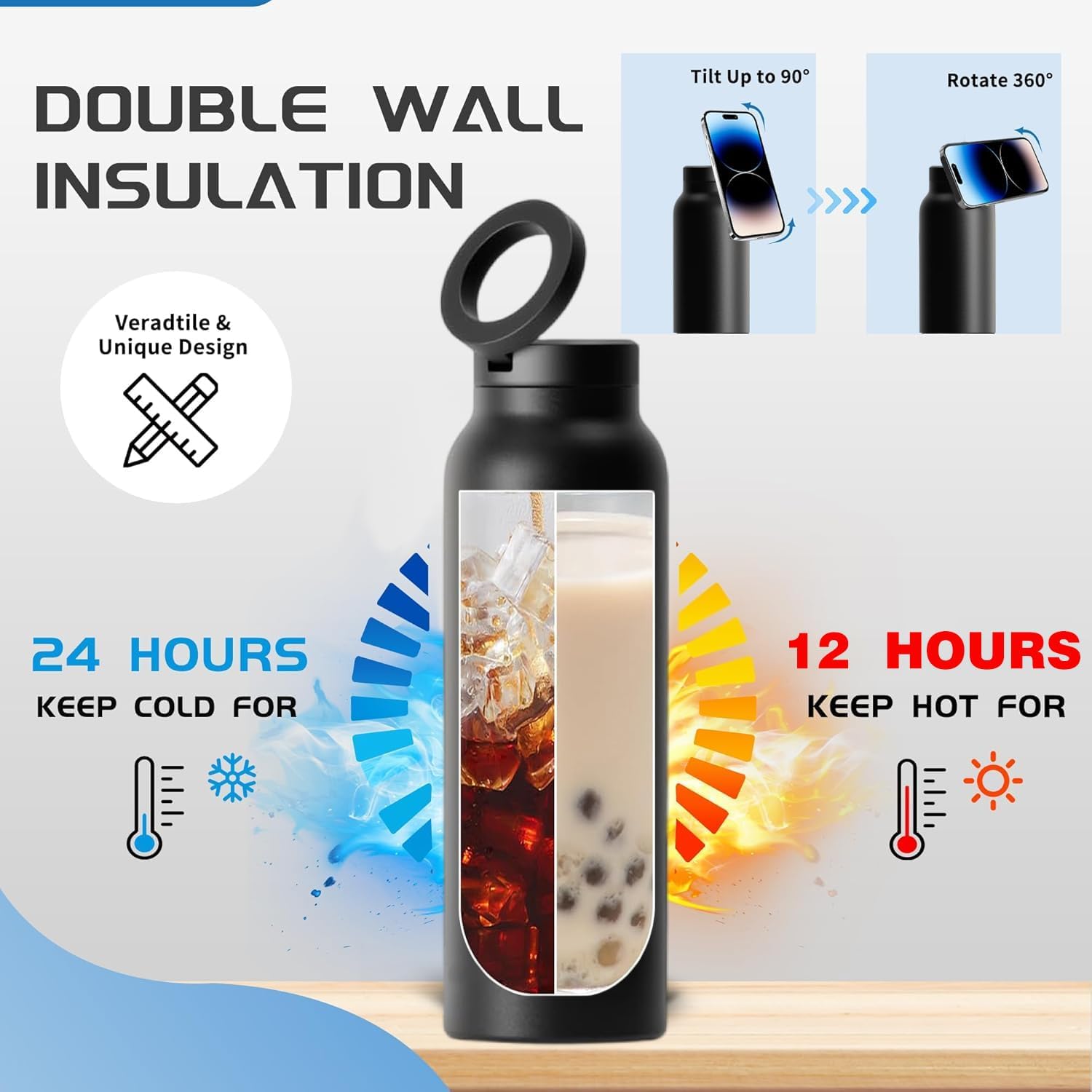 Stainless Steel Water Bottle with Magnetic Phone Holder | Limited stocks available