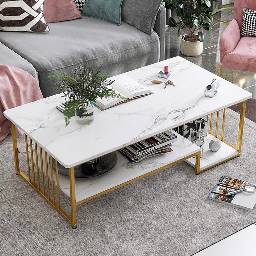 Coffee Table with Storage, Rectangular Sofa Tables Open Shelf for Living Room
