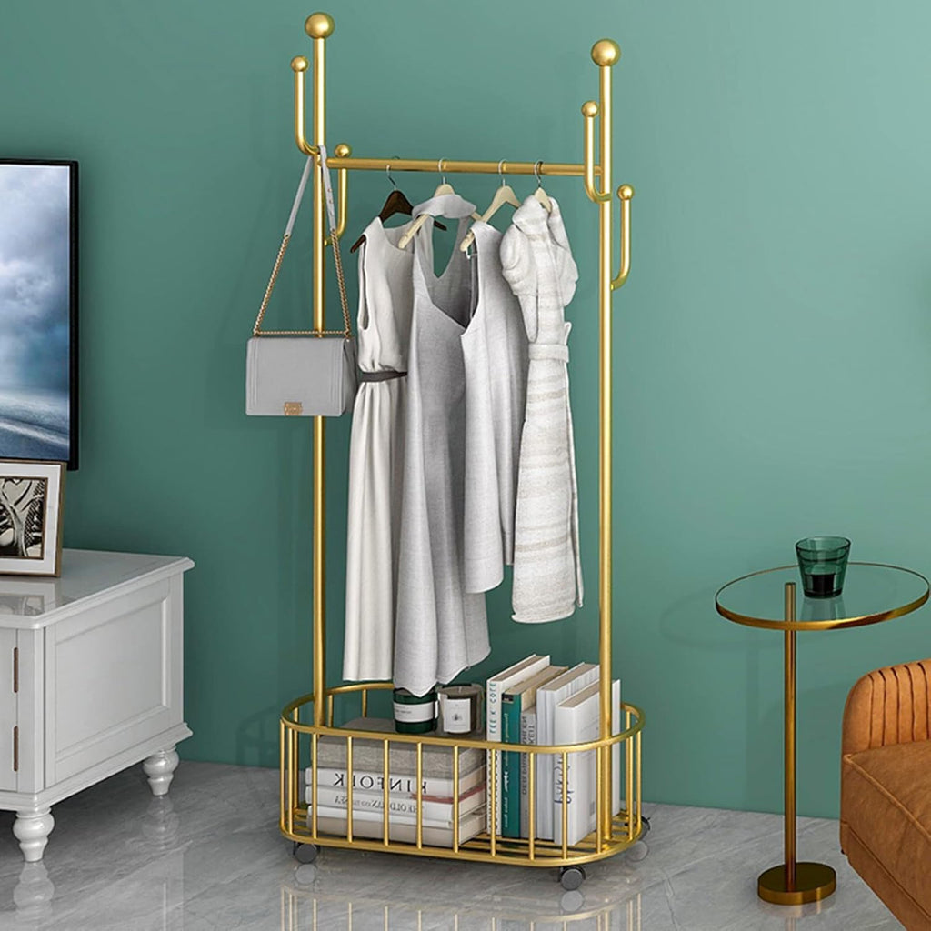 Heavy Clothing Rails Home Bedroom Balcony Movable Hanger with Hooks