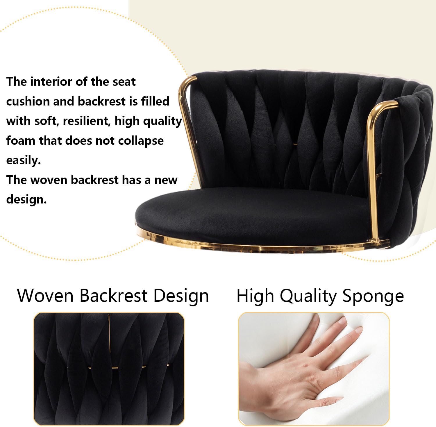 Gold Velvet Bar Stool, Swivel Counter Height Bar Stool with Back