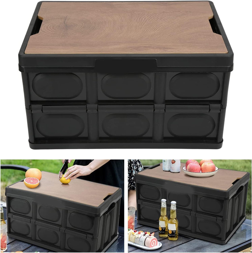 Folding Storage Bins with Wood Lid