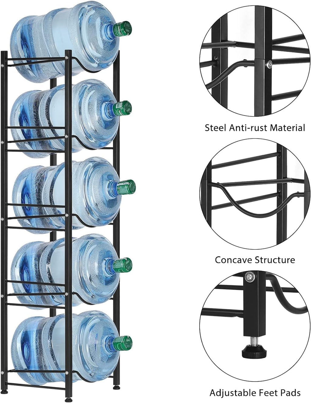 5 Gallon Water Jug Rack, 5-Tier Water Bottle Holder Storage Rack-KYAMSTORE