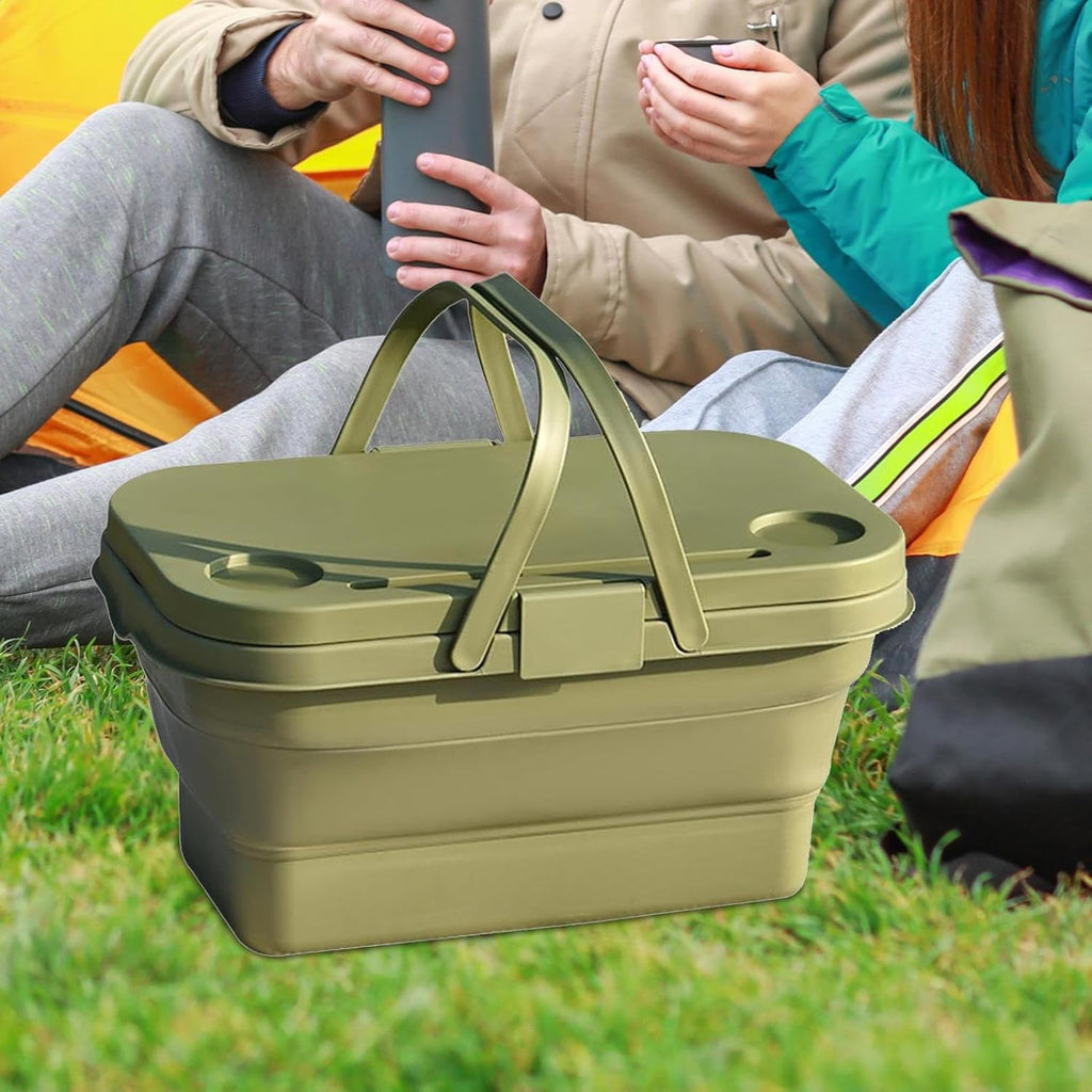 Foldable Picnic Basket | Large Capacity Camping Folding Basket with Table