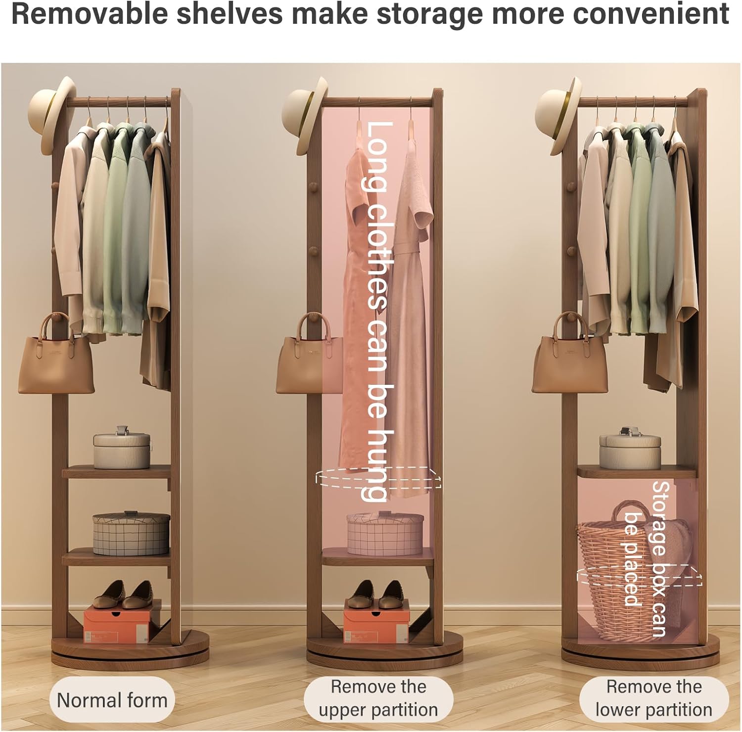 Rotaty Full Length Mirror, Unique Solid Wood Floor Mirror with Coat Rack