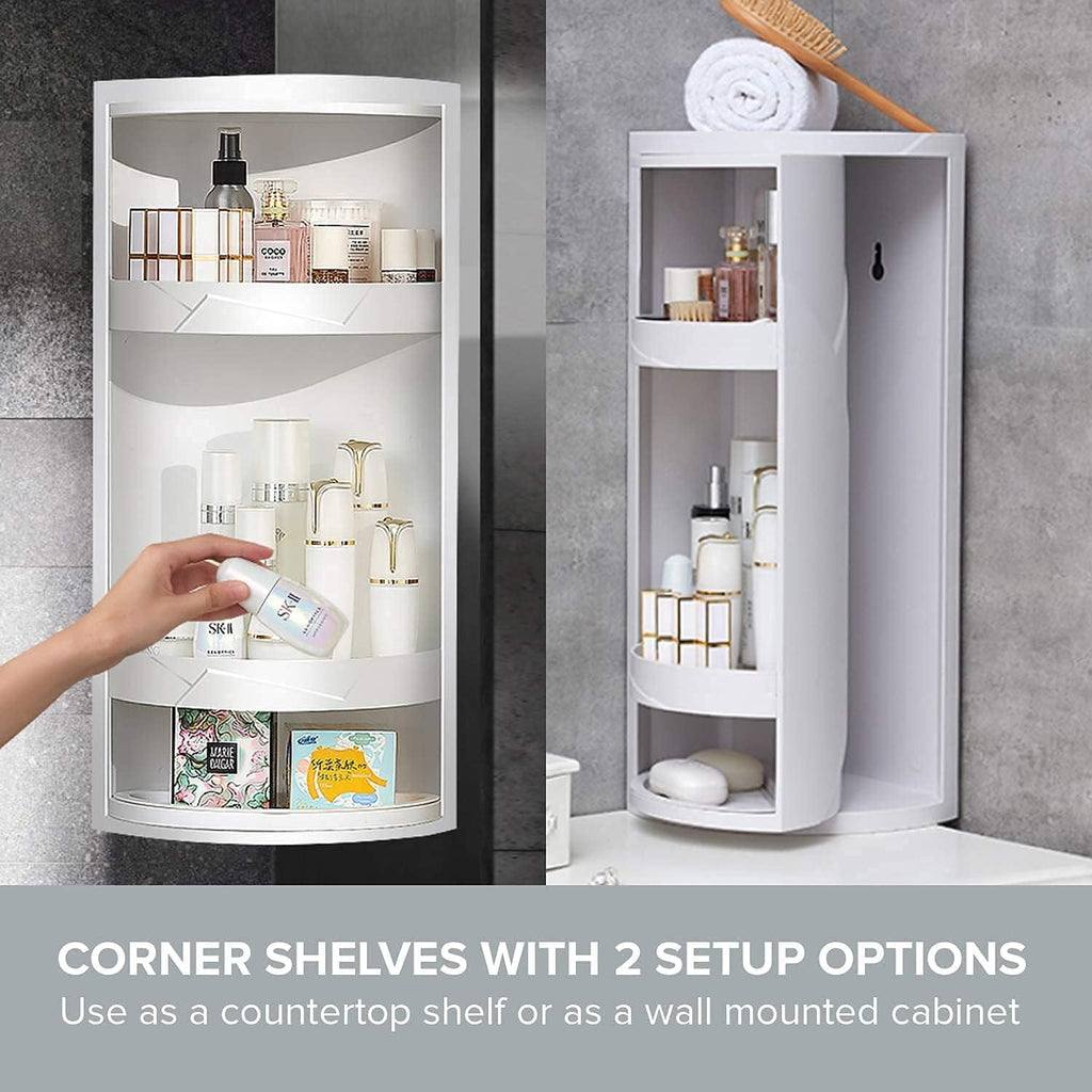 Rotating Corner Shelves,3 Tier Storage Cabinet Towel Holder Rack