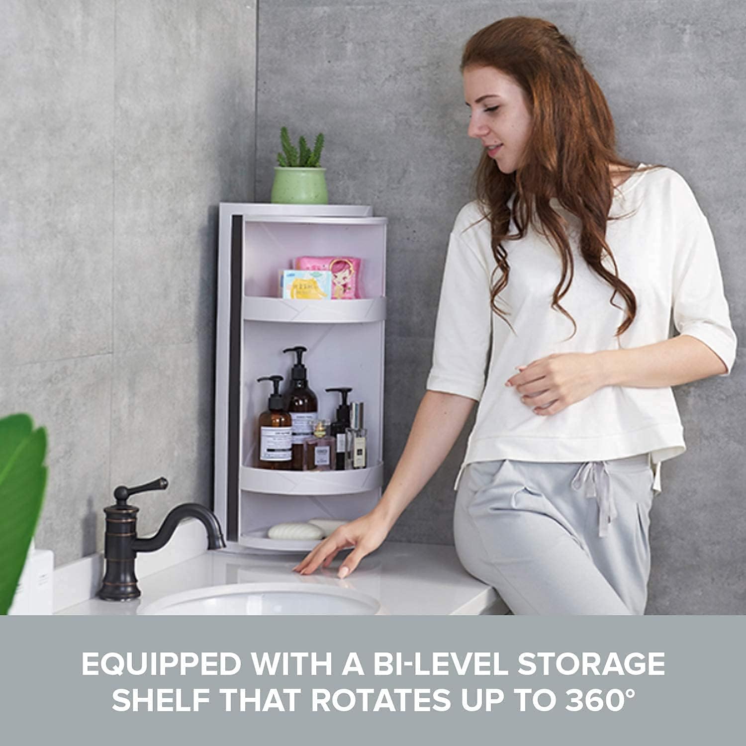 Rotating Corner Shelves,3 Tier Storage Cabinet Towel Holder Rack