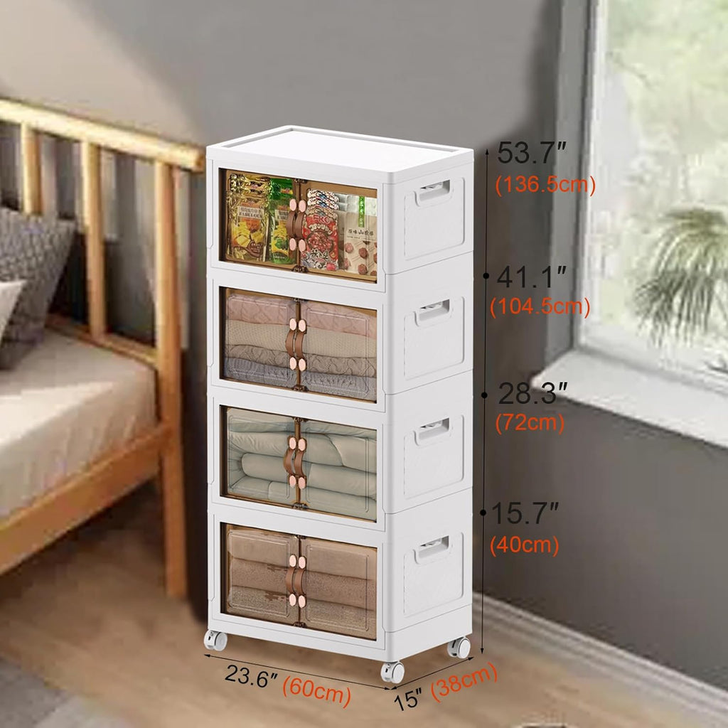Plastic Storage Cabinets with Wheels, 4 x 63L Room Organizer