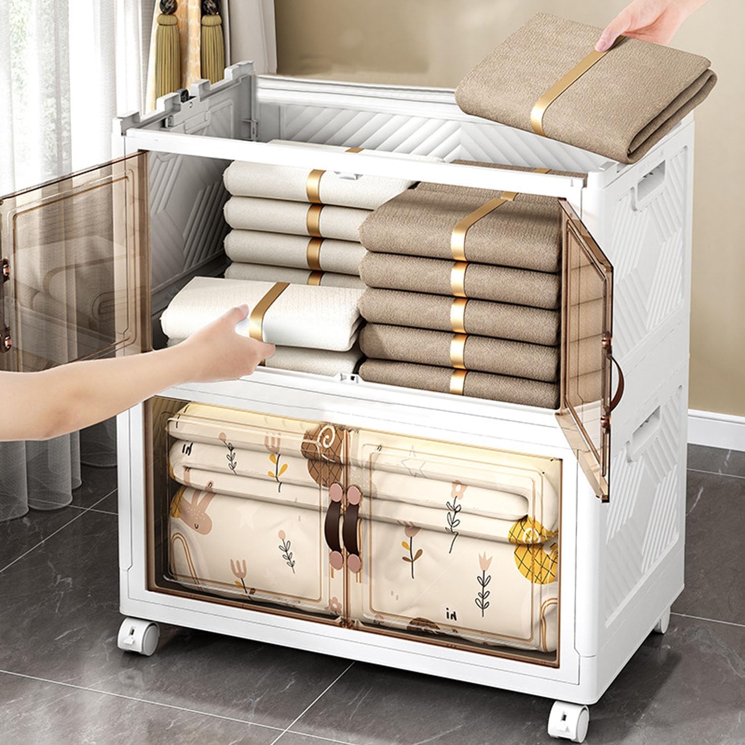 Plastic Storage Cabinets with Wheels, 4 x 63L Room Organizer