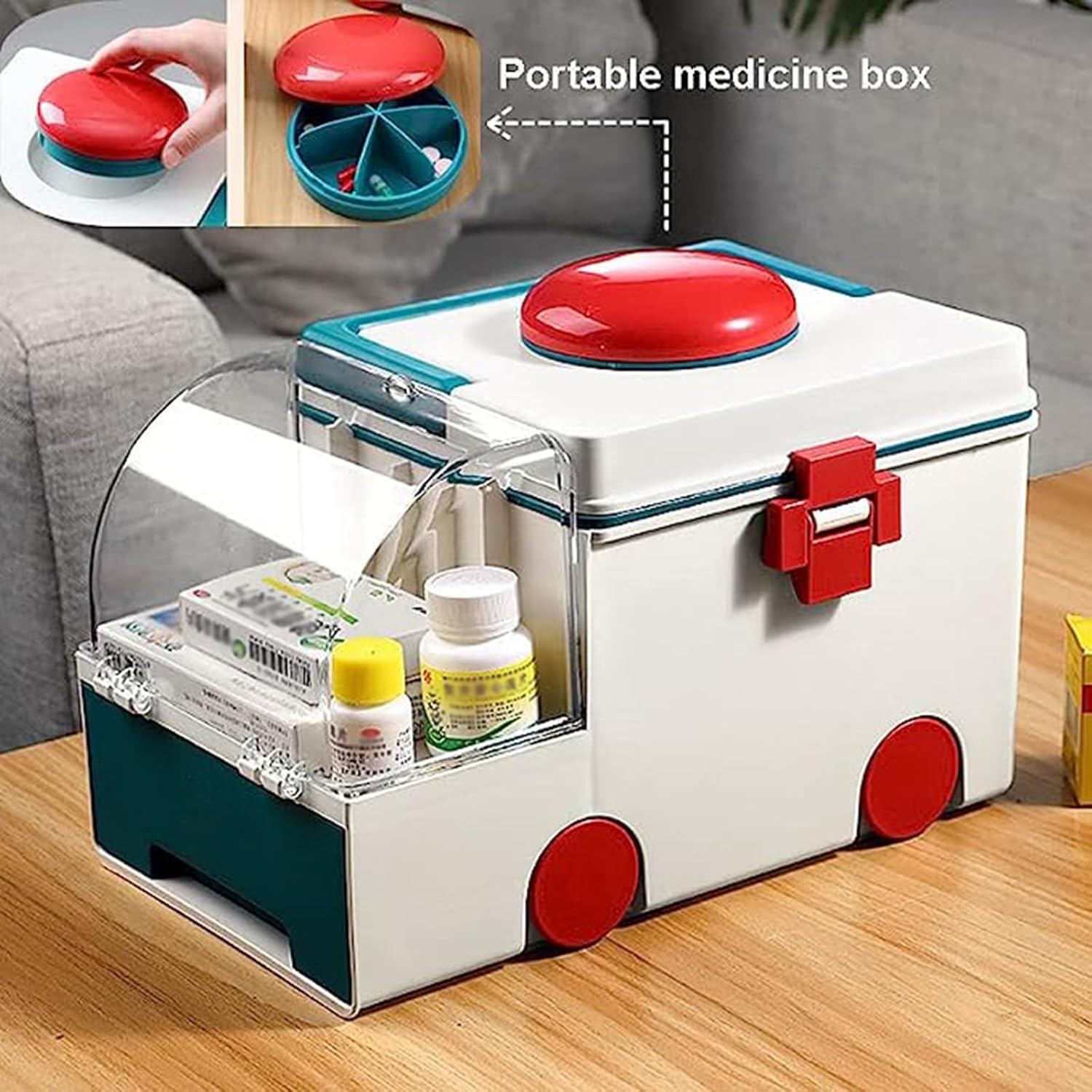 First Aid Kit Medical Storage Box, Family First Aid Box with Removable Pill Case